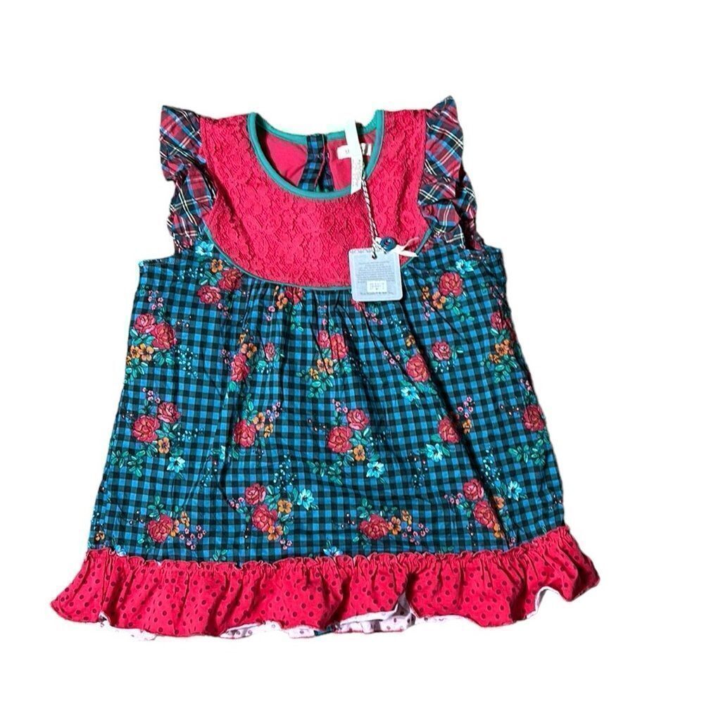 Matilda Jane boughs of Holly tunic top gingham ruffle floral prairiecore new 14
